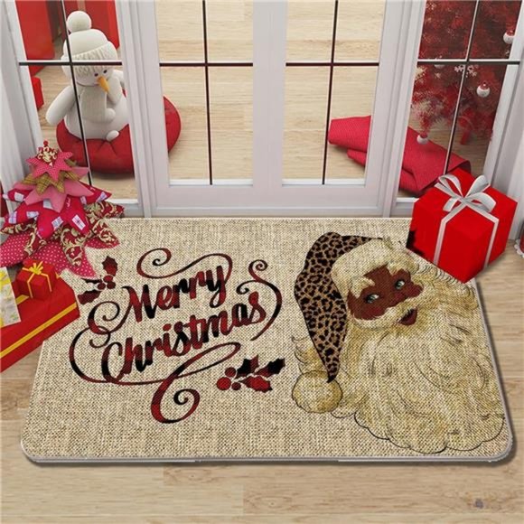 Christmas Door Mat Outdoor Rug Black Santa Doormat  Entrance Rug  17 x 27 Inch - Picture 4 of 6